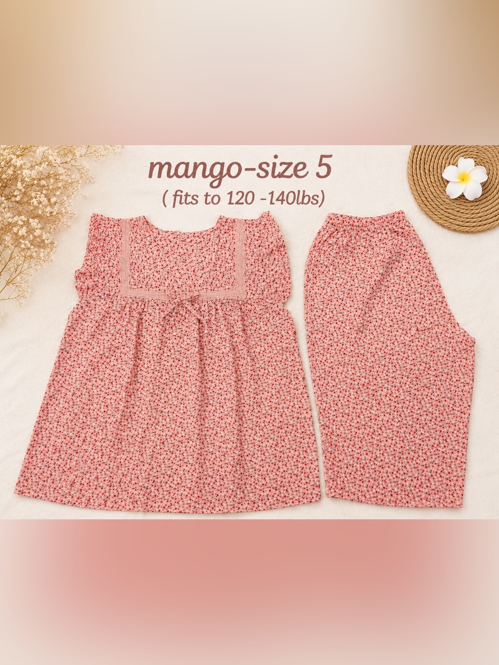 Mango Silk Pink Floral Girls Pajama Set - Size 5